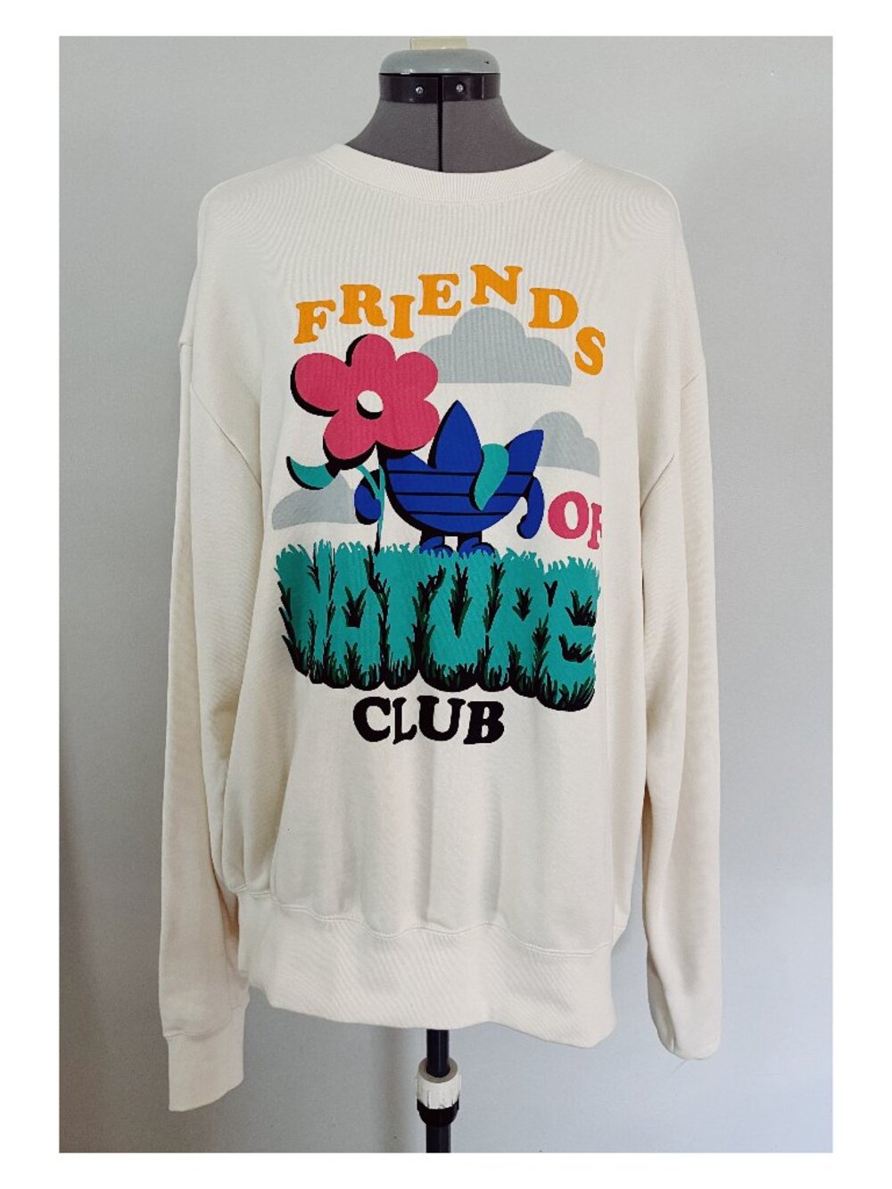 Adidas Originals Sz L Friends of Nature Club Graphic Sweatshirt Organic Cotton
